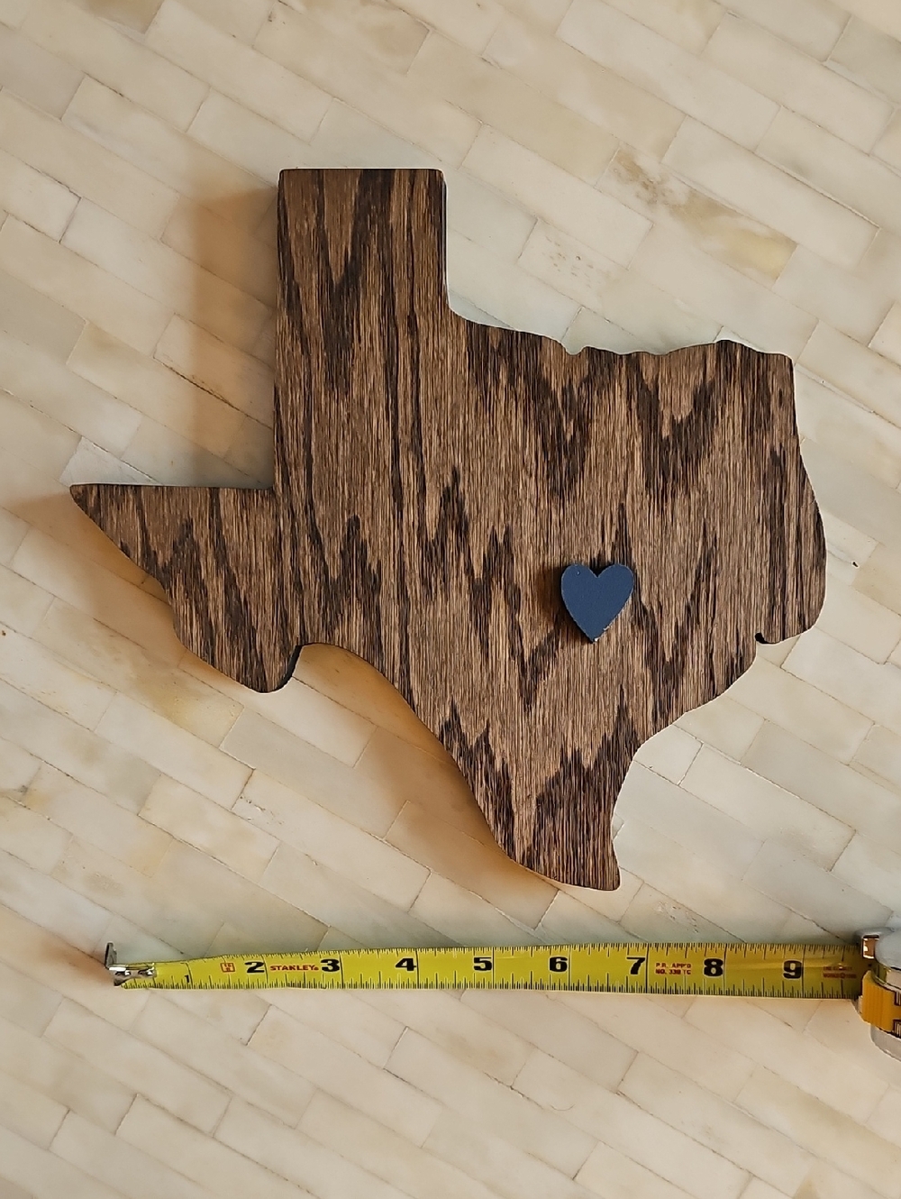Handcrafted Wood Texas Wall Decor with Blue Heart